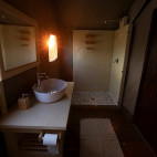 Tented camp bathroom in Kalahari Private Reserve, South Africa